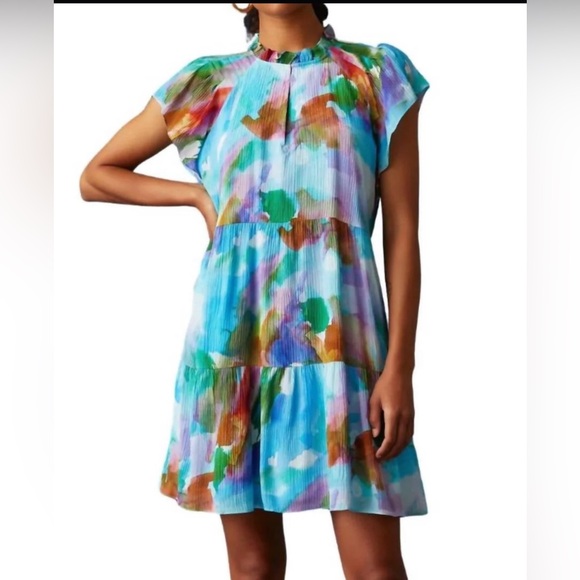 MARIE OLIVER 
Silk Frida Mini Dress In Watercolor, XXS, can fit up to a small - Picture 1 of 12